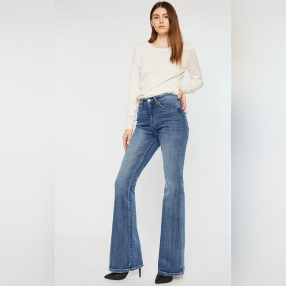 KanCan High Rise Medium Wash Classic Flare Jeans Stretch 7/27 Long Tall NEW - Picture 8 of 15
